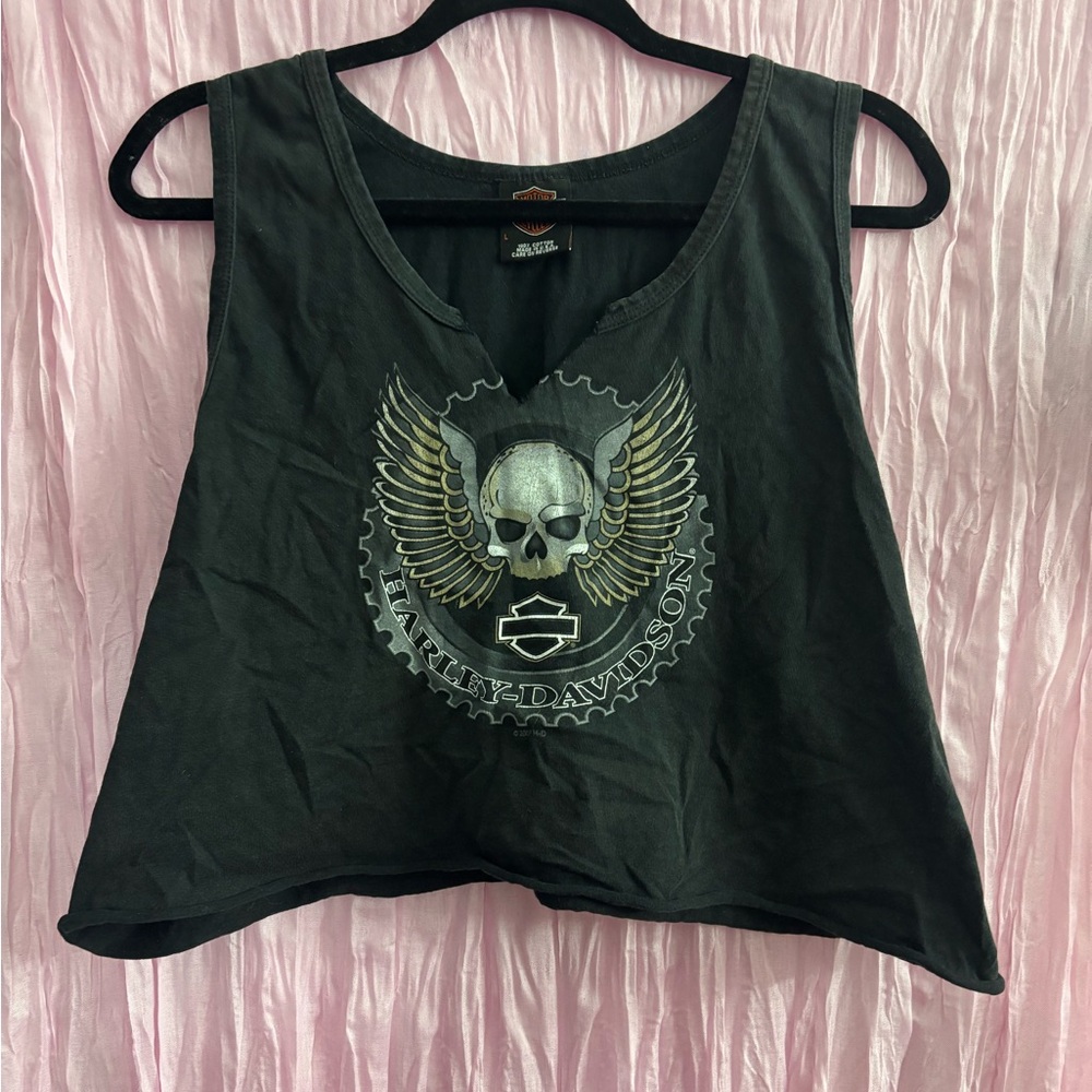 Harley-Davidson Black Skull Graphic Crop Top